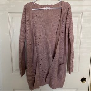 Pink Rose Mauve Open-Front Knit Cardigan